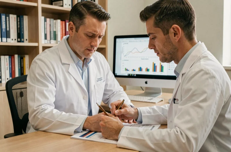 Médecin consultant un tableau médical sur le calcul du taux d'alcool dans le sang